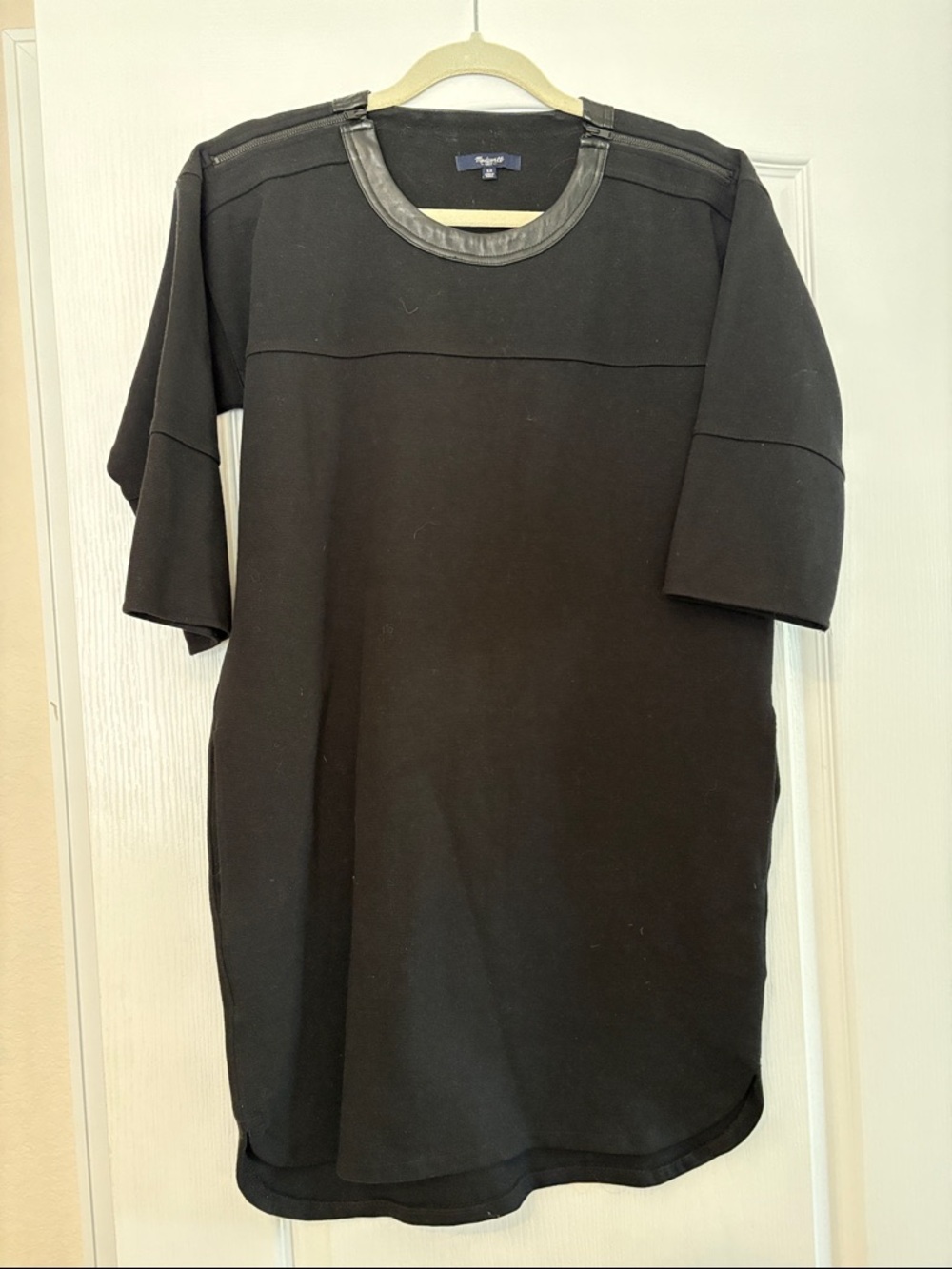 Madewell Black Short Sleeve Dress with Leather Trim